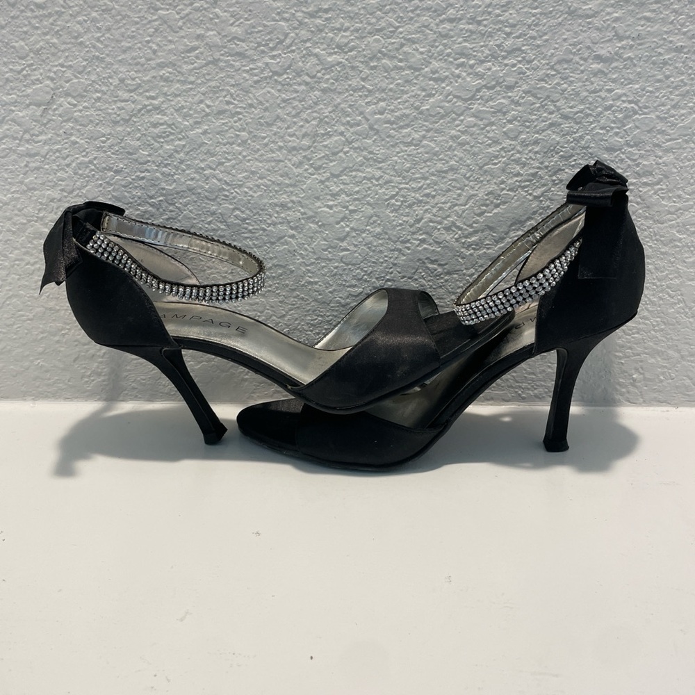 Rampage Black Satin Open-Toe Heels with Crystal Ankle Strap - Picture 7 of 8